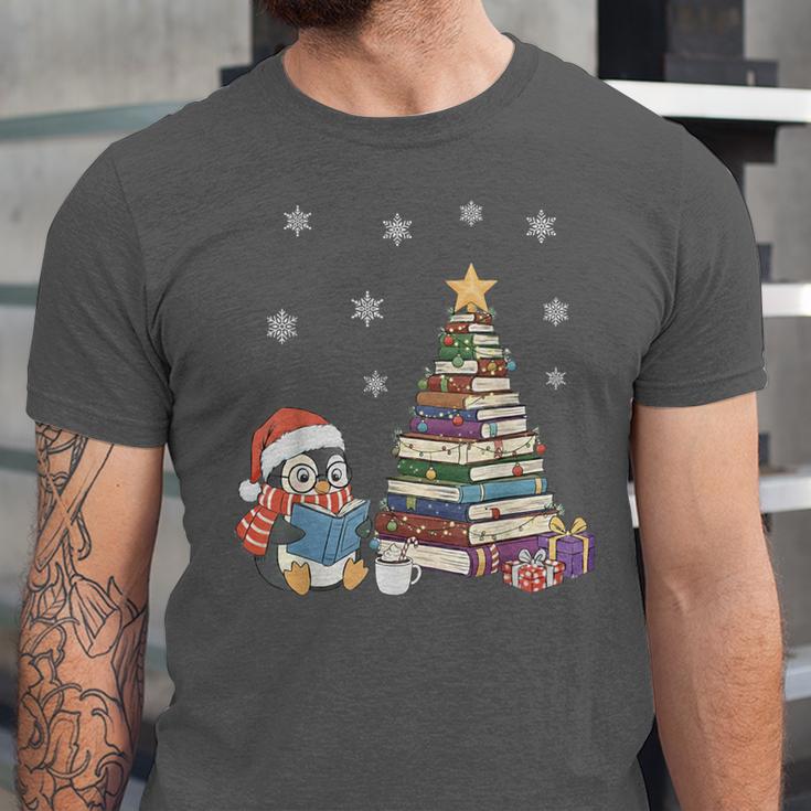 Christmas A Penguin Reading Book Snowflake Cocoa Hot Teacher Unisex Jersey T-Shirt