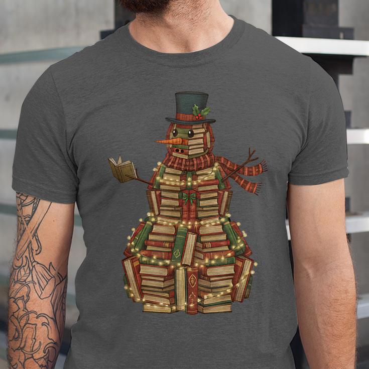 Christmas Snowman Made Of Books Holiday Reading Xmas Unisex Jersey T-Shirt Christmas Snowman Made Of Books Holiday Reading Xmas Unisex Jersey T-Shirt