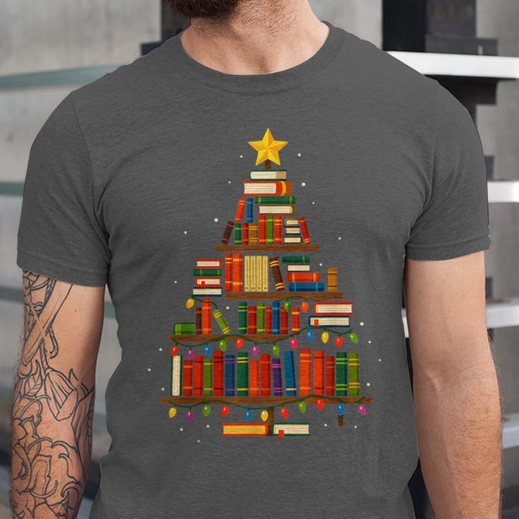 Christmas Tree Bookshelf Book Lover Library Men Women Kids Unisex Jersey T-Shirt