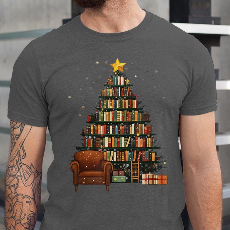 Christmas Tree Bookshelf Book Lover Library Unisex Jersey T-Shirt