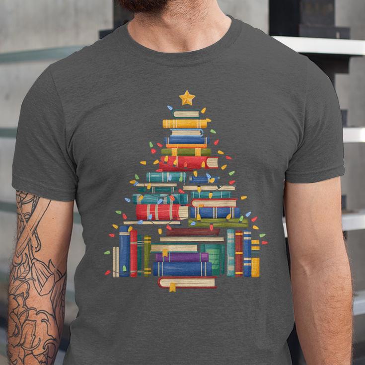Christmas Tree Made Of Books Librarian Reader Holiday Unisex Jersey T-Shirt