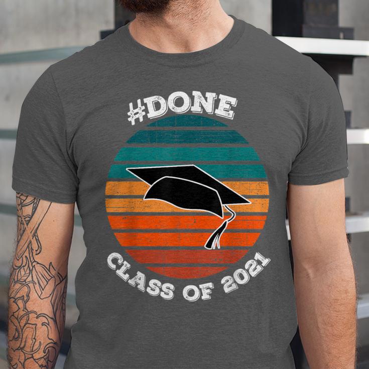 Class Of 2021 Done Senior Graduation Retro Sunset Unisex Jersey T-Shirt