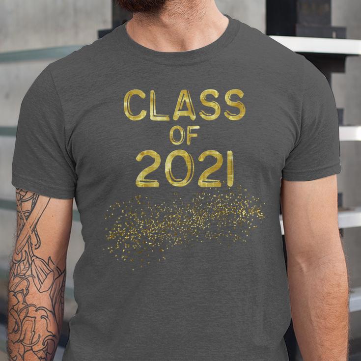 CLASS Of 2021 Gold Bokeh Confetti Fun Graduation Unisex Jersey T-Shirt