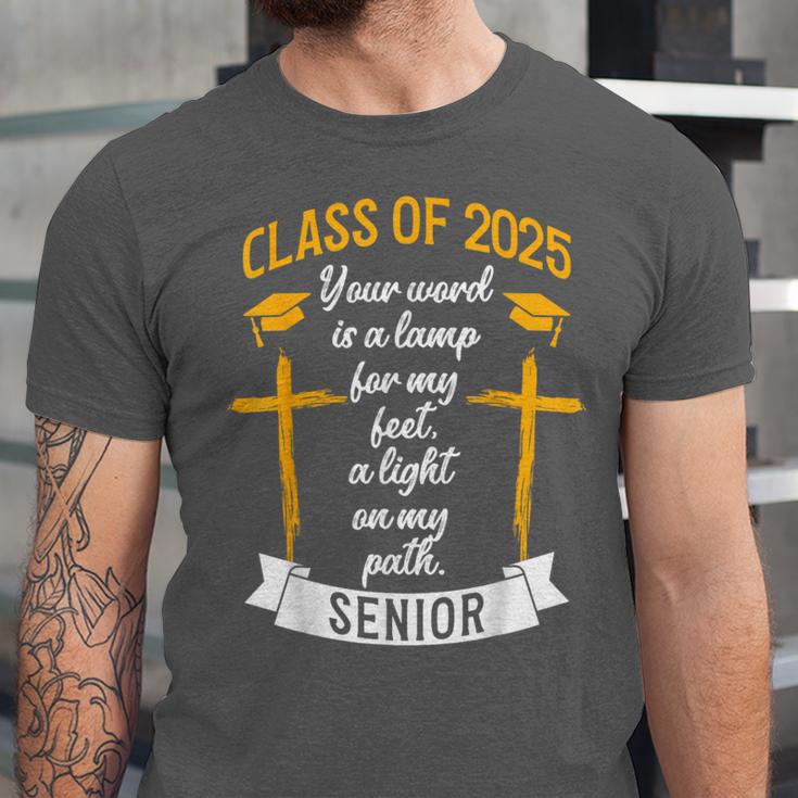 Class Of 2025 Senior Graduation Cross Quote Faith In God Unisex Jersey T-Shirt