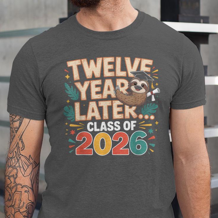 Class Of 2026 Senior Twelve Years Later Sloth Graduation Unisex Jersey T-Shirt