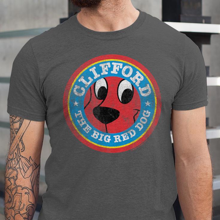Clifford The Big Red Dog Round Distressed Logo Kids Books Unisex Jersey T-Shirt