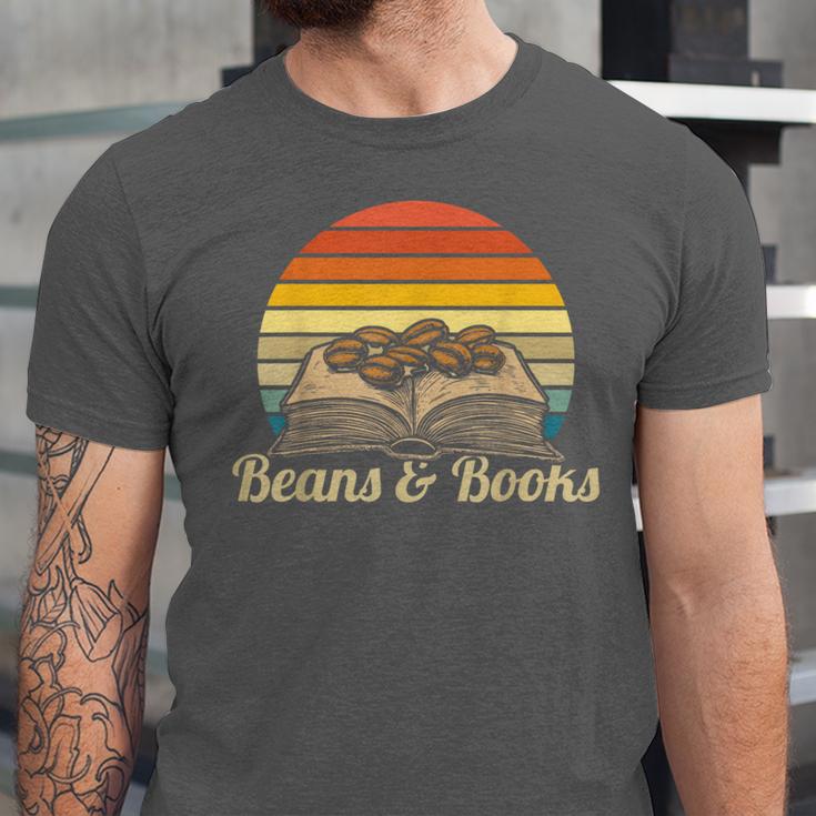 Coffee Beans & Books Retro Bookworm Librarian Unisex Jersey T-Shirt