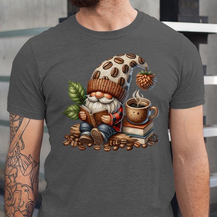 Coffee And Book Reading Accessories For Book Lovers Gnome Unisex Jersey T-Shirt Coffee And Book Reading Accessories For Book Lovers Gnome Unisex Jersey T-Shirt