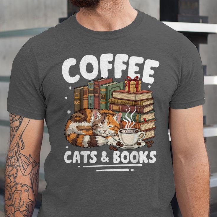 Coffee Cats And Books Cats And Reading Lovers Unisex Jersey T-Shirt