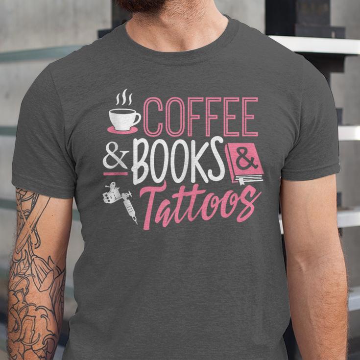 Coffee Lover Shirt Coffee And Books And Tattoos Men Women Unisex Jersey T-Shirt