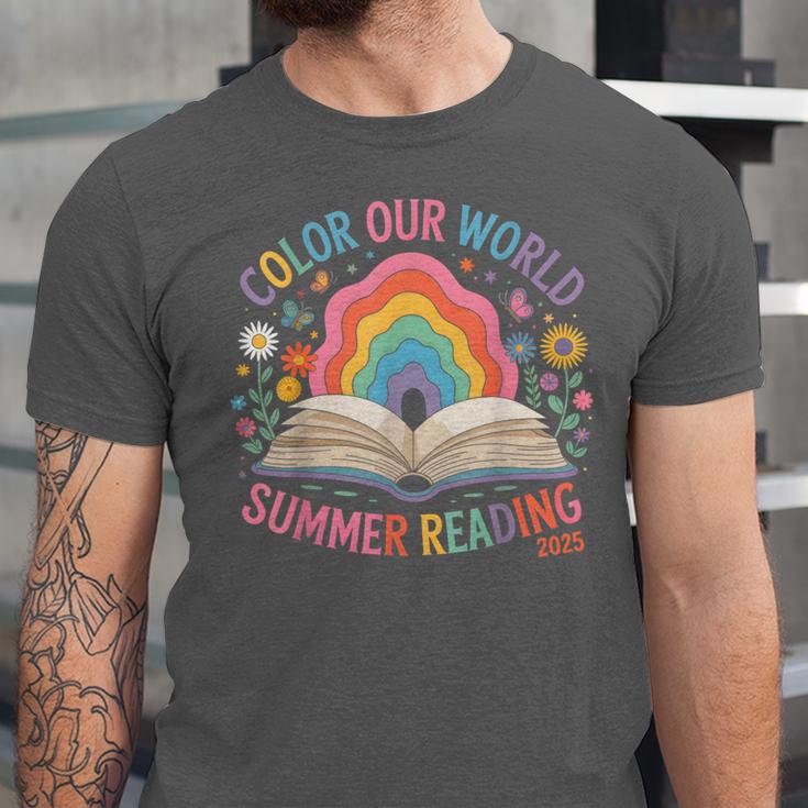 Color Our World Summer Reading 2025 Rainbow Art Book Unisex Jersey T-Shirt
