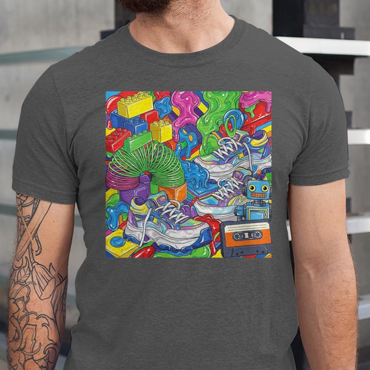 Colorful Kidcore 90s Nostalgia Meme Sneakers Robot Toy Slime Unisex Jersey T-Shirt Colorful Kidcore 90s Nostalgia Meme Sneakers Robot Toy Slime Unisex Jersey T-Shirt