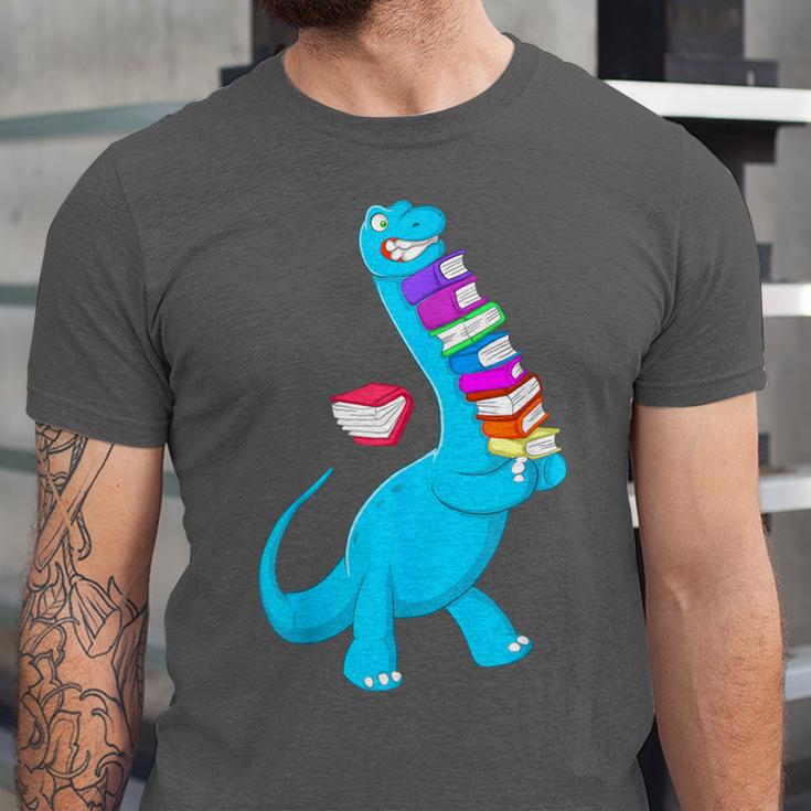 Cool Dinosaur Books Art For Men Women Libarian Book Lover Unisex Jersey T-Shirt