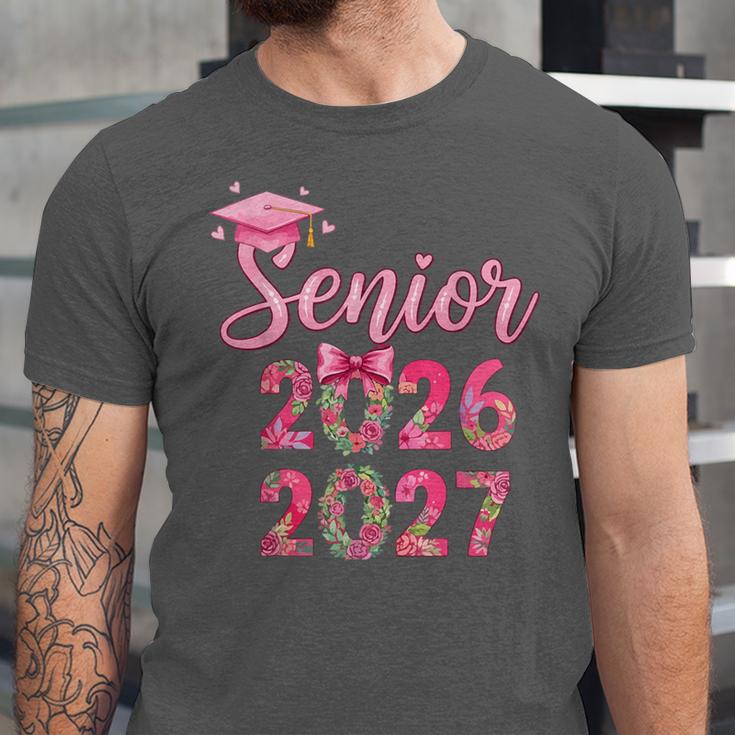 Coquette Pink Bow Flowers Senior 2026 2027 Graduation Unisex Jersey T-Shirt