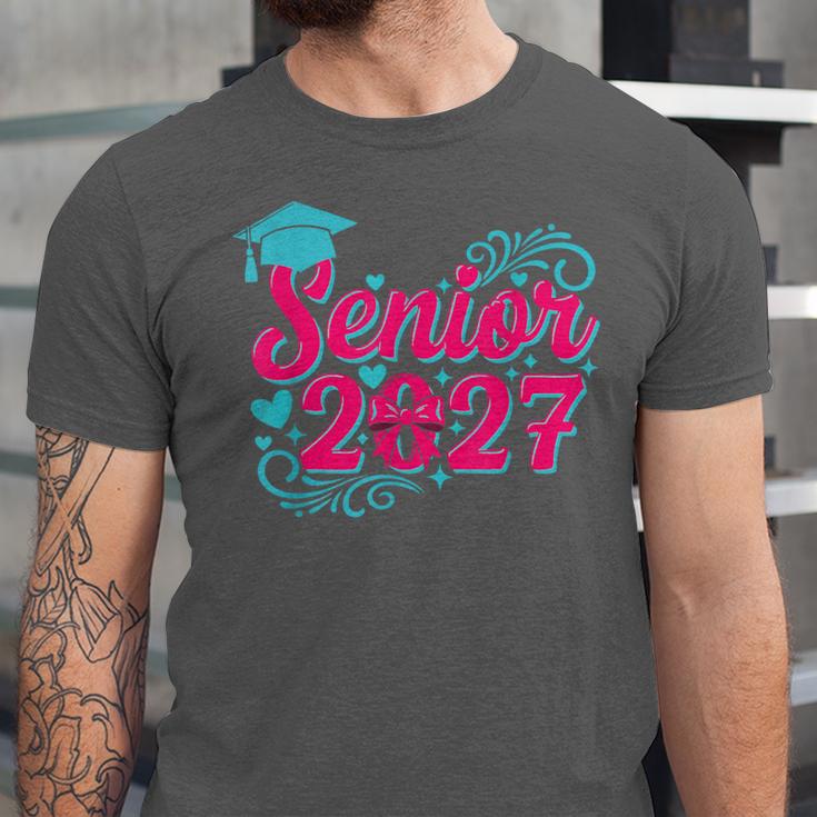 Coquette Pink Bow Senior 2027 Class Of Graduation Unisex Jersey T-Shirt