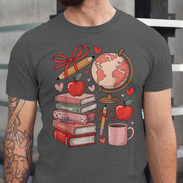 Coquette Teacher School Supplies Bows Books Globe Apple Cute Unisex Jersey T-Shirt Coquette Teacher School Supplies Bows Books Globe Apple Cute Unisex Jersey T-Shirt