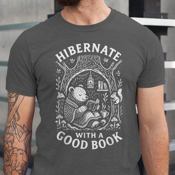 Cozy Bear Reading Hibernate With a Book Unisex Jersey T-Shirt Cozy Bear Reading Hibernate With a Book Unisex Jersey T-Shirt