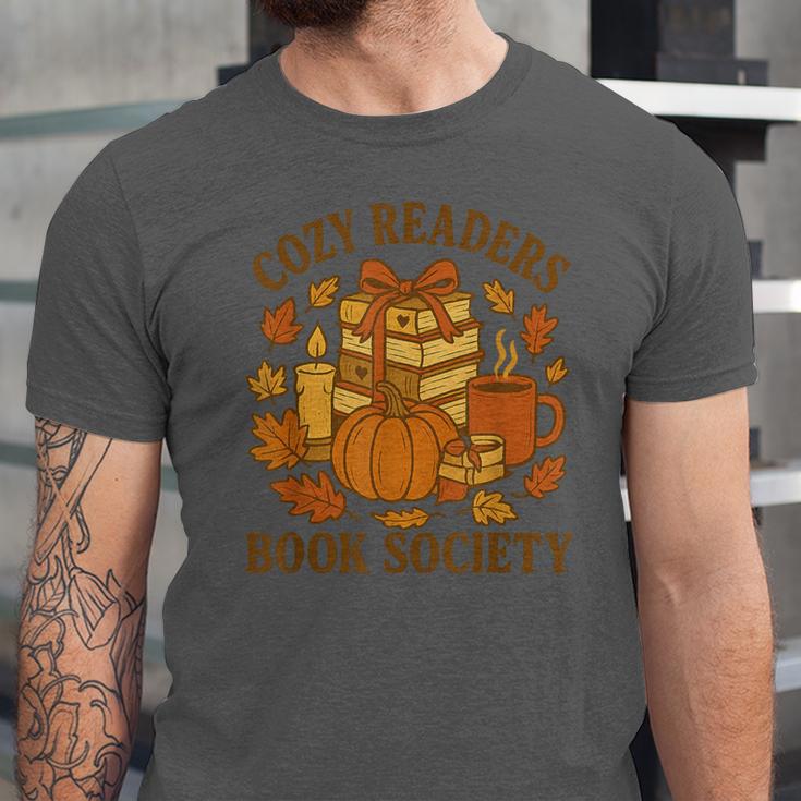 Cozy Readers Book Society Vintage Fall Books & Pumpkin Unisex Jersey T-Shirt