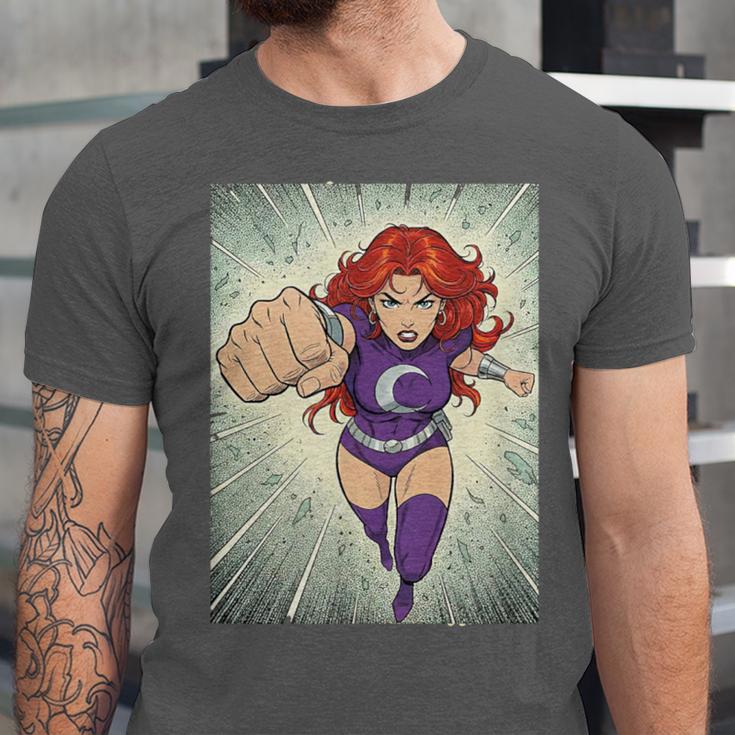 The Crimson Crescent 90s Retro Comic Book Superheroine Art Unisex Jersey T-Shirt