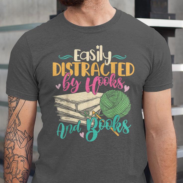 Crochet And Reading Crocheter Bookish Crocheting Book Lover Unisex Jersey T-Shirt