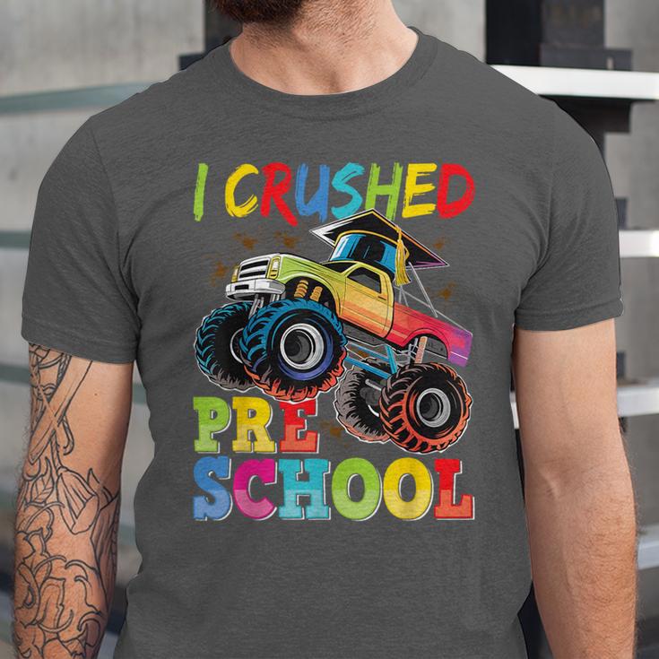 I Crushed Pre-K Monster Truck Graduation Preschool Grad 2025 Unisex Jersey T-Shirt