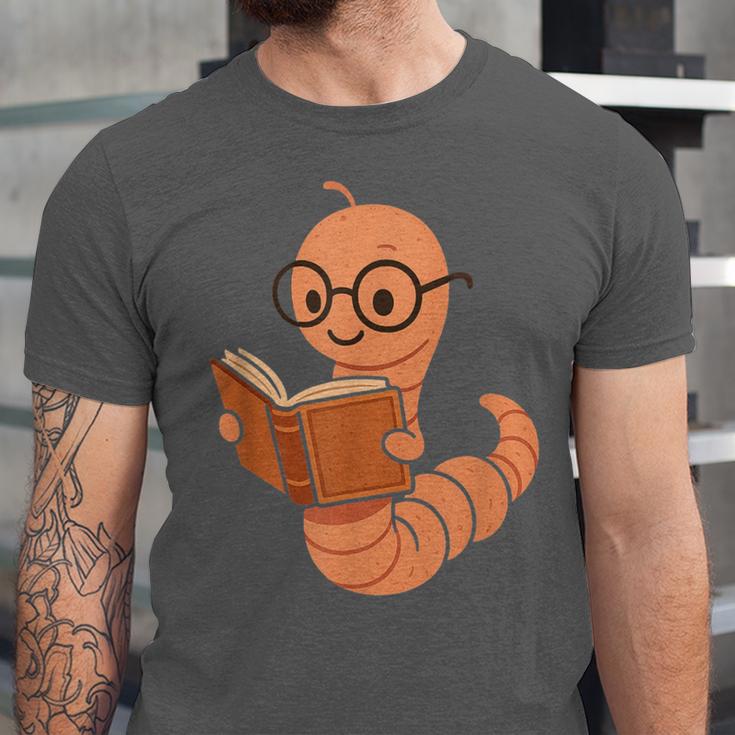 Cute Bookworm Worm Reading Book Glasses Nerdy Unisex Jersey T-Shirt
