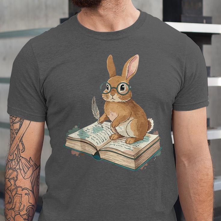 Cute Bunny Reading Book Glasses Bookworm Unisex Jersey T-Shirt