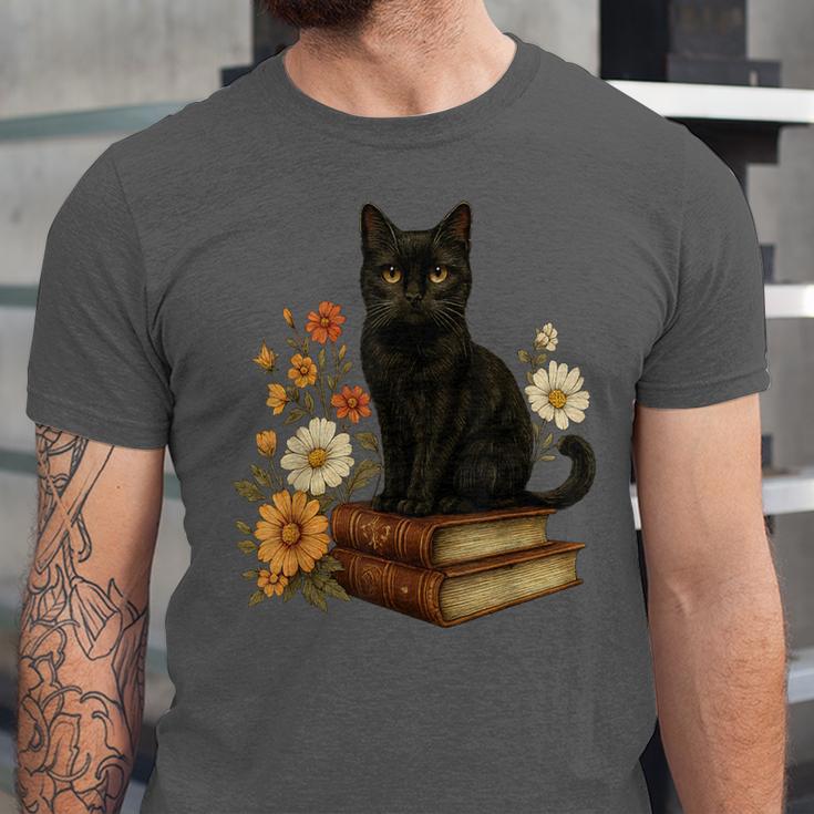 Cute Cat Book Flowers Unisex Jersey T-Shirt