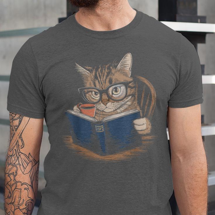 Cute Cat Reading Books With Tea Unisex Jersey T-Shirt Cute Cat Reading Books With Tea Unisex Jersey T-Shirt