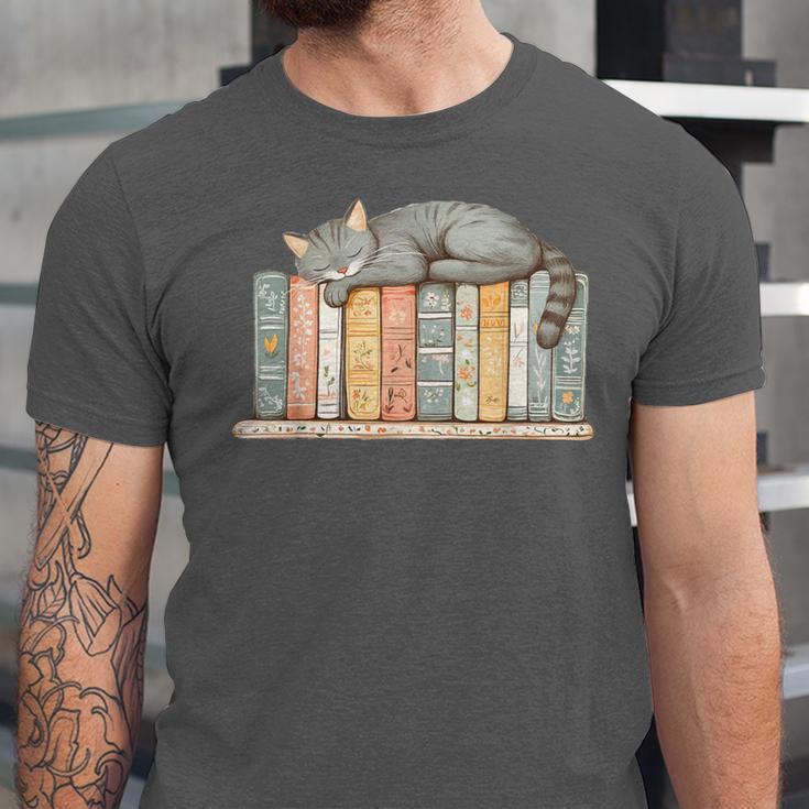 Cute Cat Sleeping On Books Unisex Jersey T-Shirt Cute Cat Sleeping On Books Unisex Jersey T-Shirt