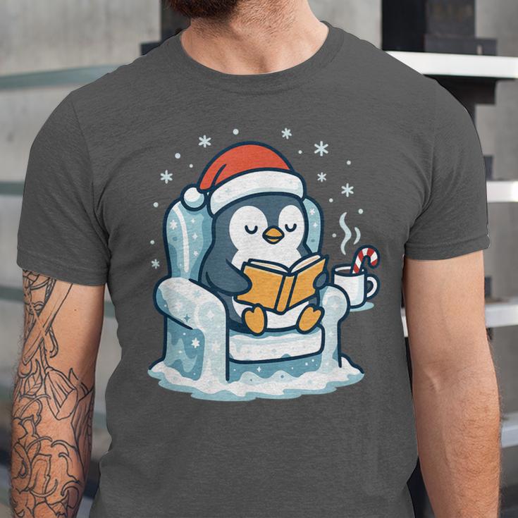 Cute Christmas Penguin Reading Book Cozy Winter Holiday Art Unisex Jersey T-Shirt Cute Christmas Penguin Reading Book Cozy Winter Holiday Art Unisex Jersey T-Shirt