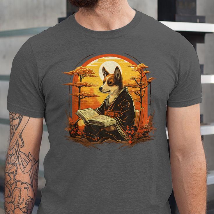 Cute Corgi Dog In Japanese Kimono With Book Men Women Girls Kids Unisex Jersey T-Shirt