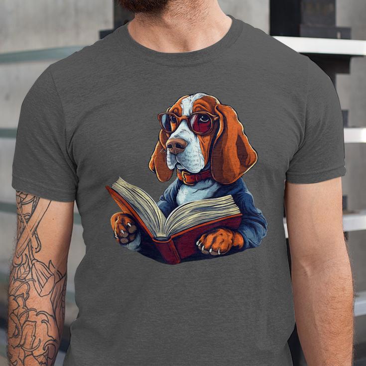 Cute Dog Basset Hound Reading Book Unisex Jersey T-Shirt Cute Dog Basset Hound Reading Book Unisex Jersey T-Shirt