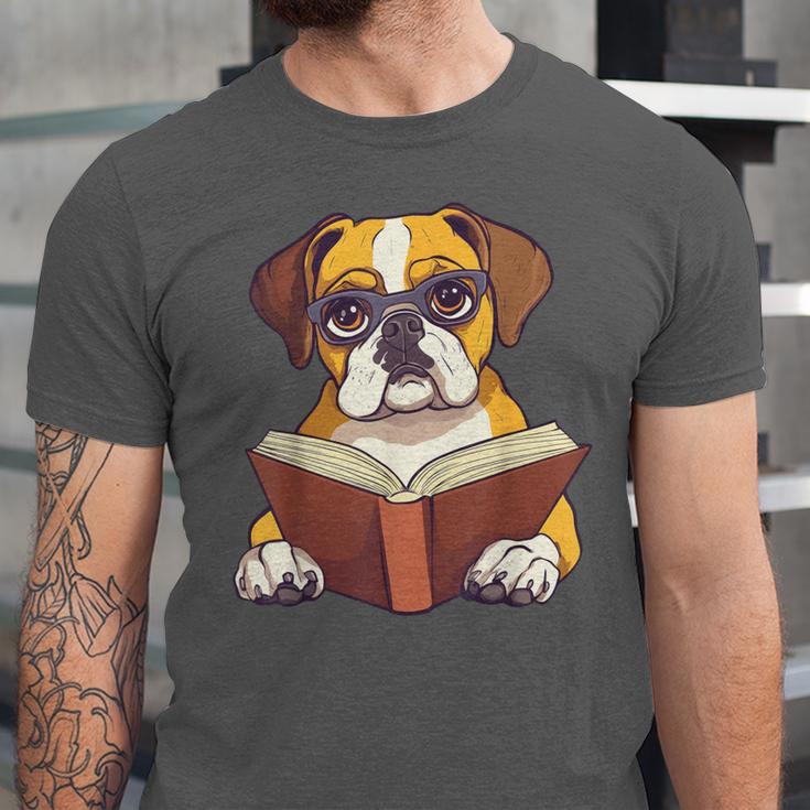 Cute Dog Boxer Reading Book Unisex Jersey T-Shirt