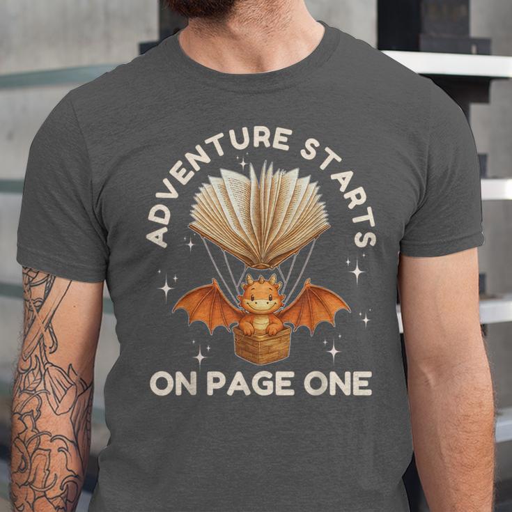 Cute Dragon Book Hot Air Balloon Adventure Fantasy Reading Unisex Jersey T-Shirt