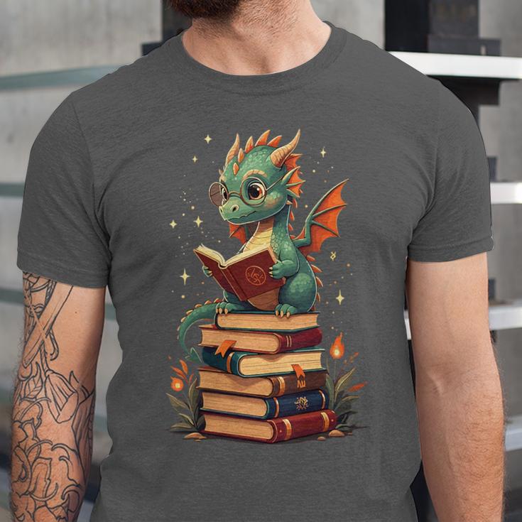 Cute Dragon Reading Book Bookworm Dragons And Books Unisex Jersey T-Shirt