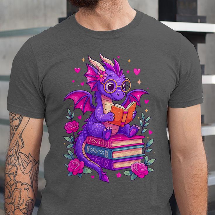 Cute Dragon Reading Books Bookworm Unisex Jersey T-Shirt Cute Dragon Reading Books Bookworm Unisex Jersey T-Shirt