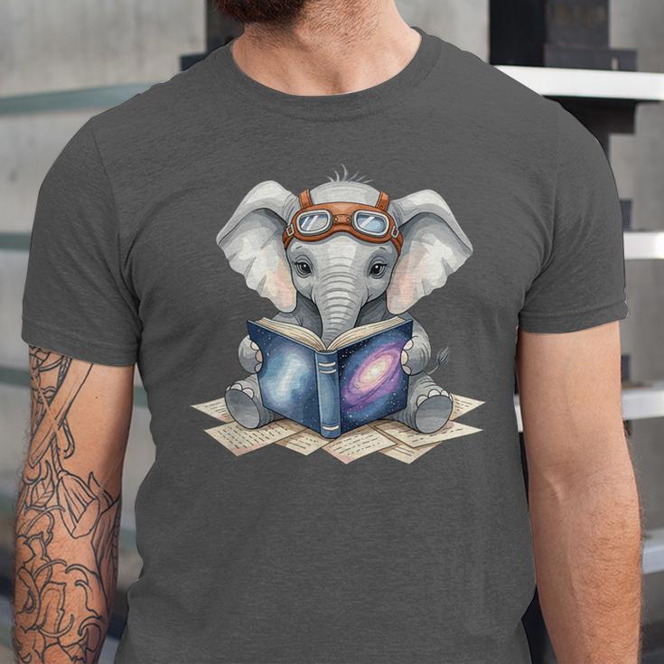Cute Elephant Reading Universe Book Unisex Jersey T-Shirt