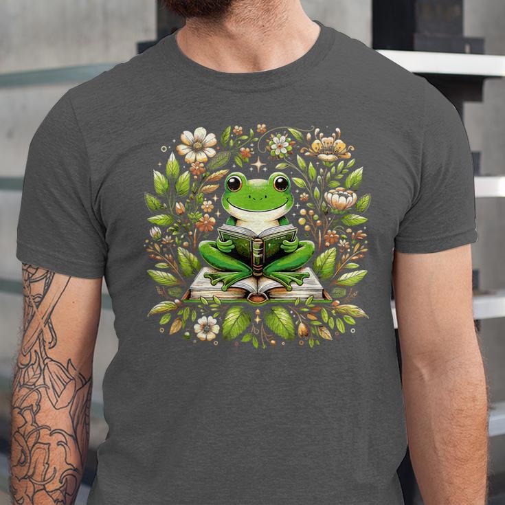 Cute Floral Frog Book Reading Unisex Jersey T-Shirt