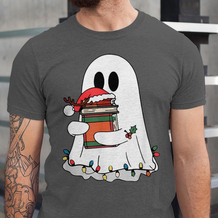 Cute Ghost Holding Books Bookish Christmas Unisex Jersey T-Shirt Cute Ghost Holding Books Bookish Christmas Unisex Jersey T-Shirt