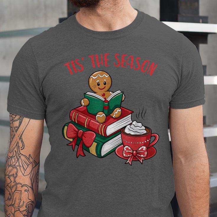 Cute Gingerbread Man Reading Book Nerd Christmas Bookish Unisex Jersey T-Shirt