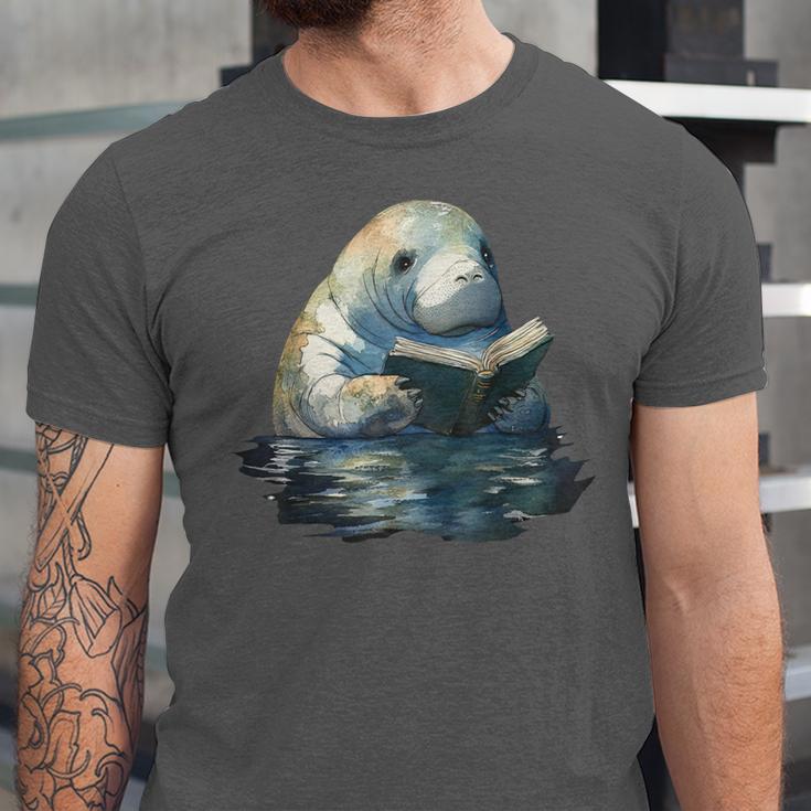 Cute Manatee Reading Book Bookworm Readers Manatee Lover Unisex Jersey T-Shirt Cute Manatee Reading Book Bookworm Readers Manatee Lover Unisex Jersey T-Shirt