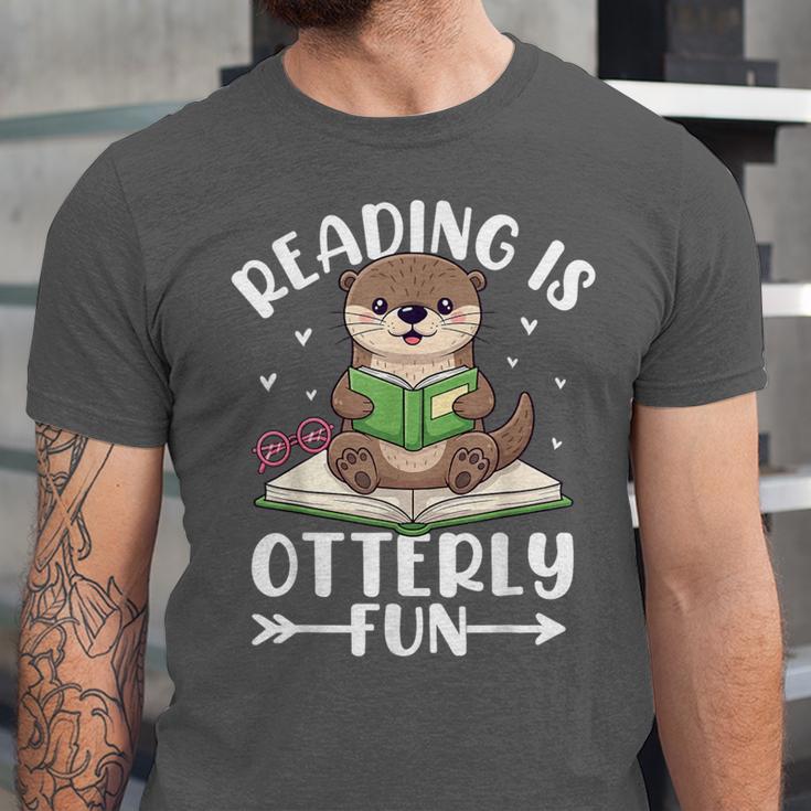 Cute Otter Reading Book Lover Sea Otters Animal Lover Unisex Jersey T-Shirt