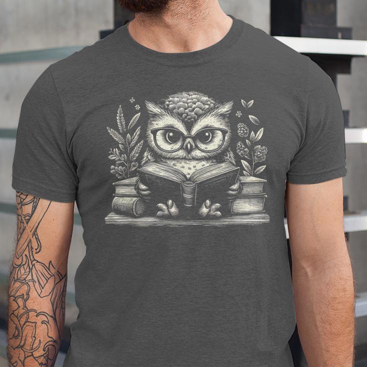 Cute Owl Reading Book Graphic Art Unisex Jersey T-Shirt