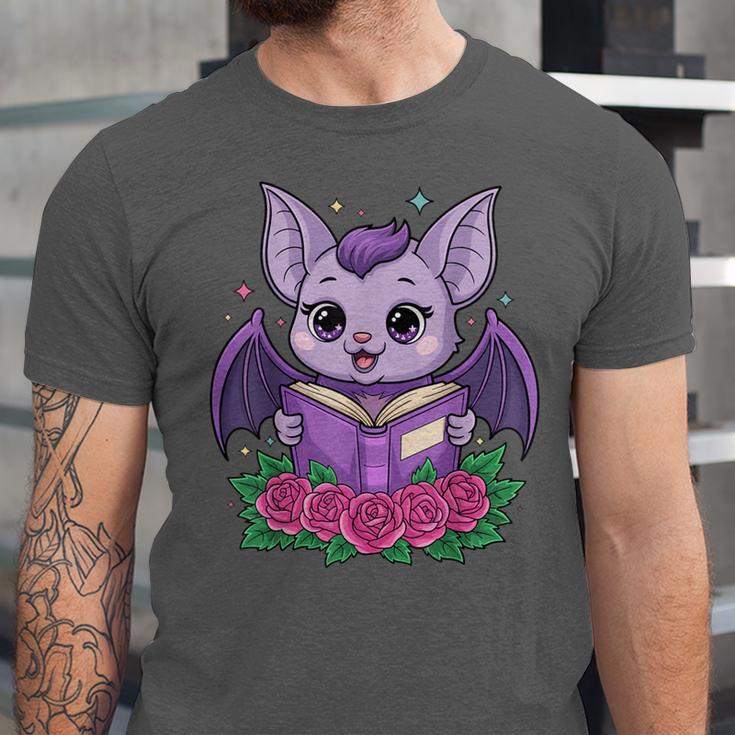 Cute Pastel Goth Bat Reading Book Unisex Jersey T-Shirt