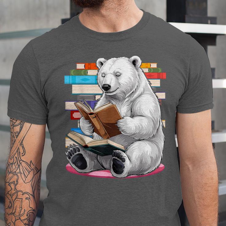 Cute Polar Bear Is Reading a Book Reading Polar Bear Unisex Jersey T-Shirt