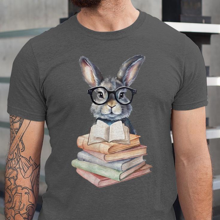 Cute Reading Bunny With Glasses Books Reader Book Bookworm Unisex Jersey T-Shirt