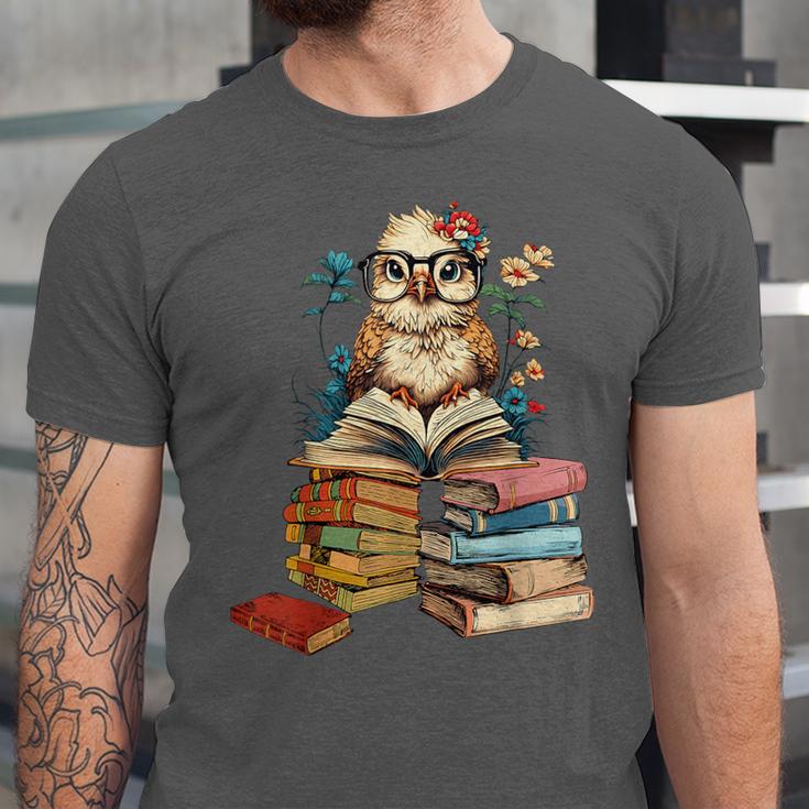 Cute Reading Chicken With Glasses Books Bookworm Reader Book Unisex Jersey T-Shirt