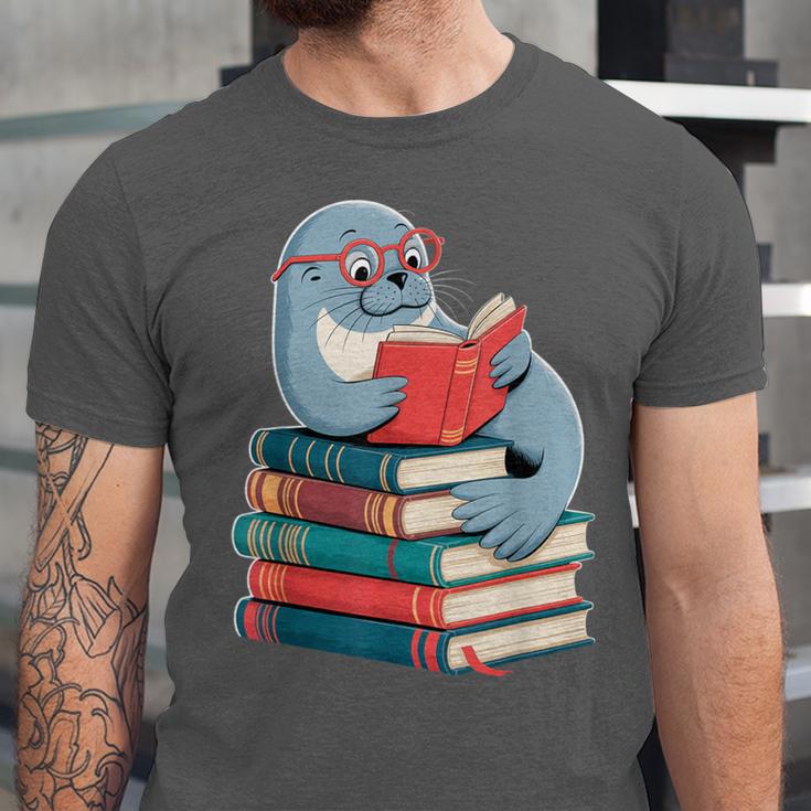 Cute Reading Seal On Books Book Lover Unisex Jersey T-Shirt Cute Reading Seal On Books Book Lover Unisex Jersey T-Shirt