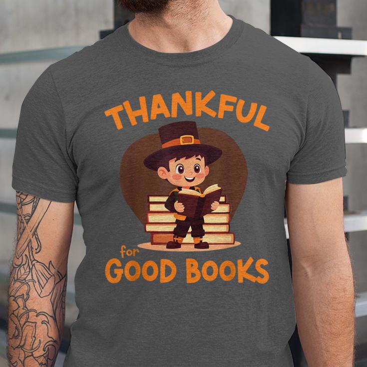 Cute Thanksgiving Teacher Librarian Thankful Reading Books Unisex Jersey T-Shirt